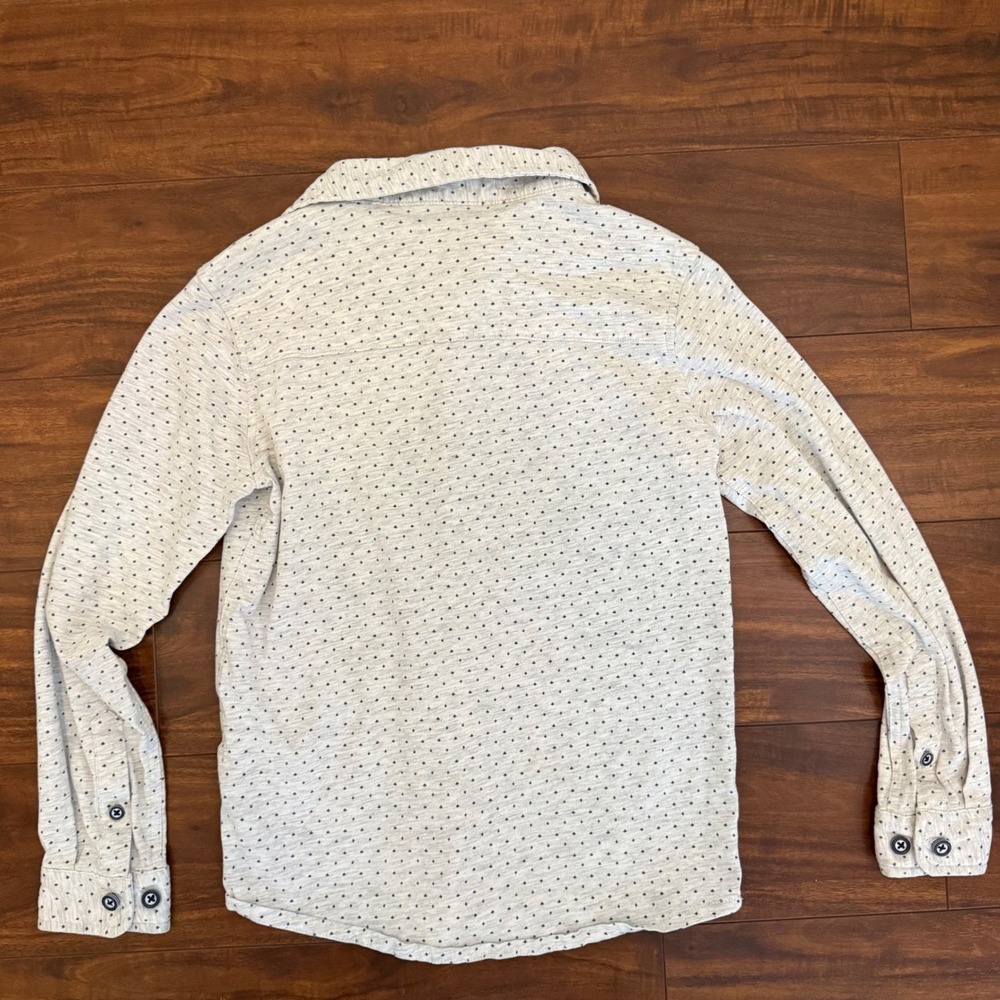 Craft + Flow Boys Light Heather Grey Navy Fleur Print Button Down Shirt Size 6 - Picture 5 of 6